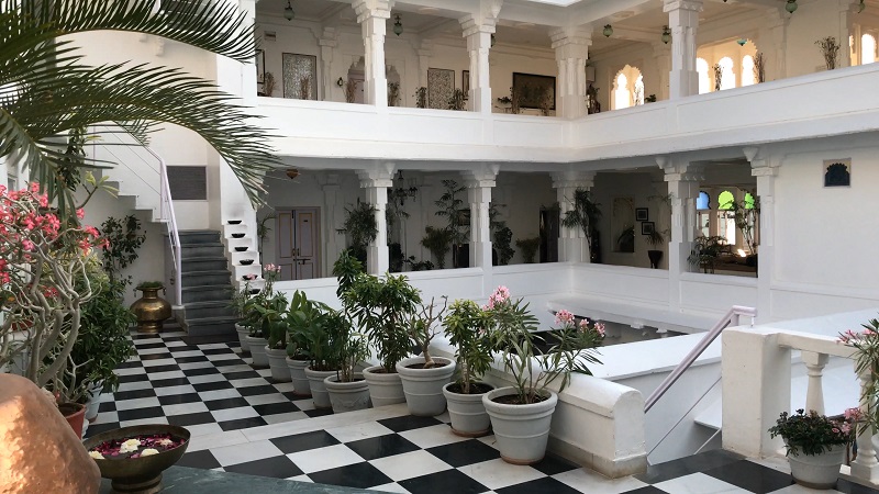 Jagat Niwas Palace Udaipur Haveli lake view Pichola interior of courtyard and stairs