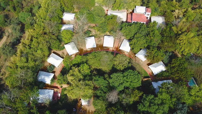 Ranthambhore Hotel Sherbagh tented camp spectacular drone view of entire camp
