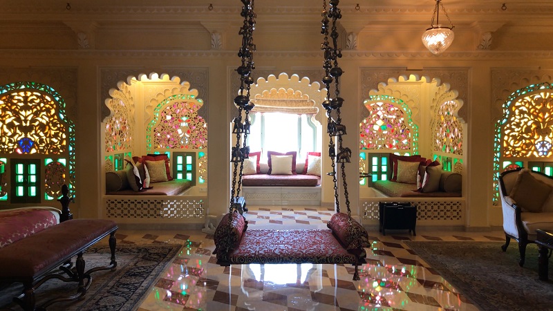 Taj Lake Palace Hotel Udaipur best luxury Rajasthan photo of Royal Suite with stained windows