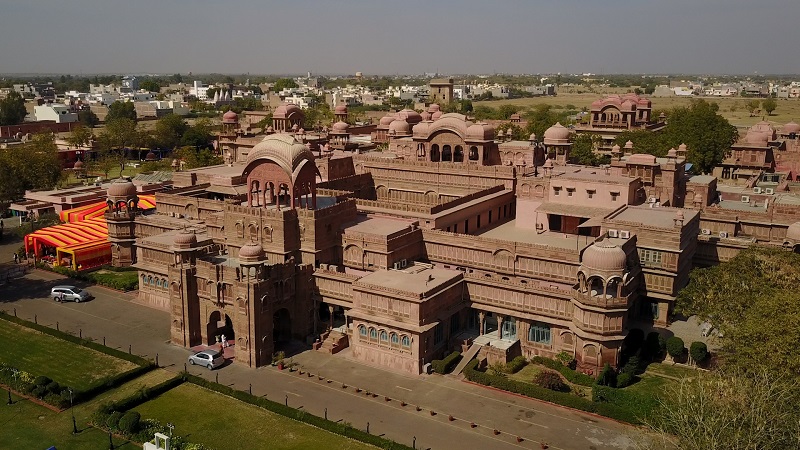 Laxmi Niwas Palace Bikaner luxury heritage incredible hotel drone photo of entire hotel