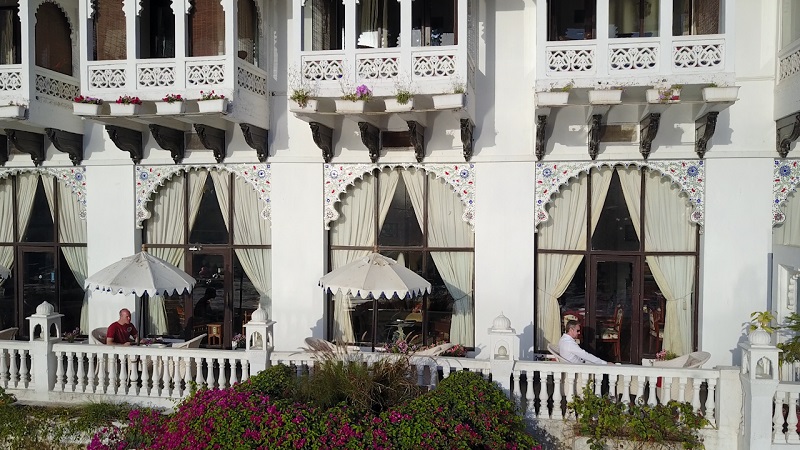 Lake Pichola Hotel Udaipur Rajasthan heritage drone photo showing rooms and balconys